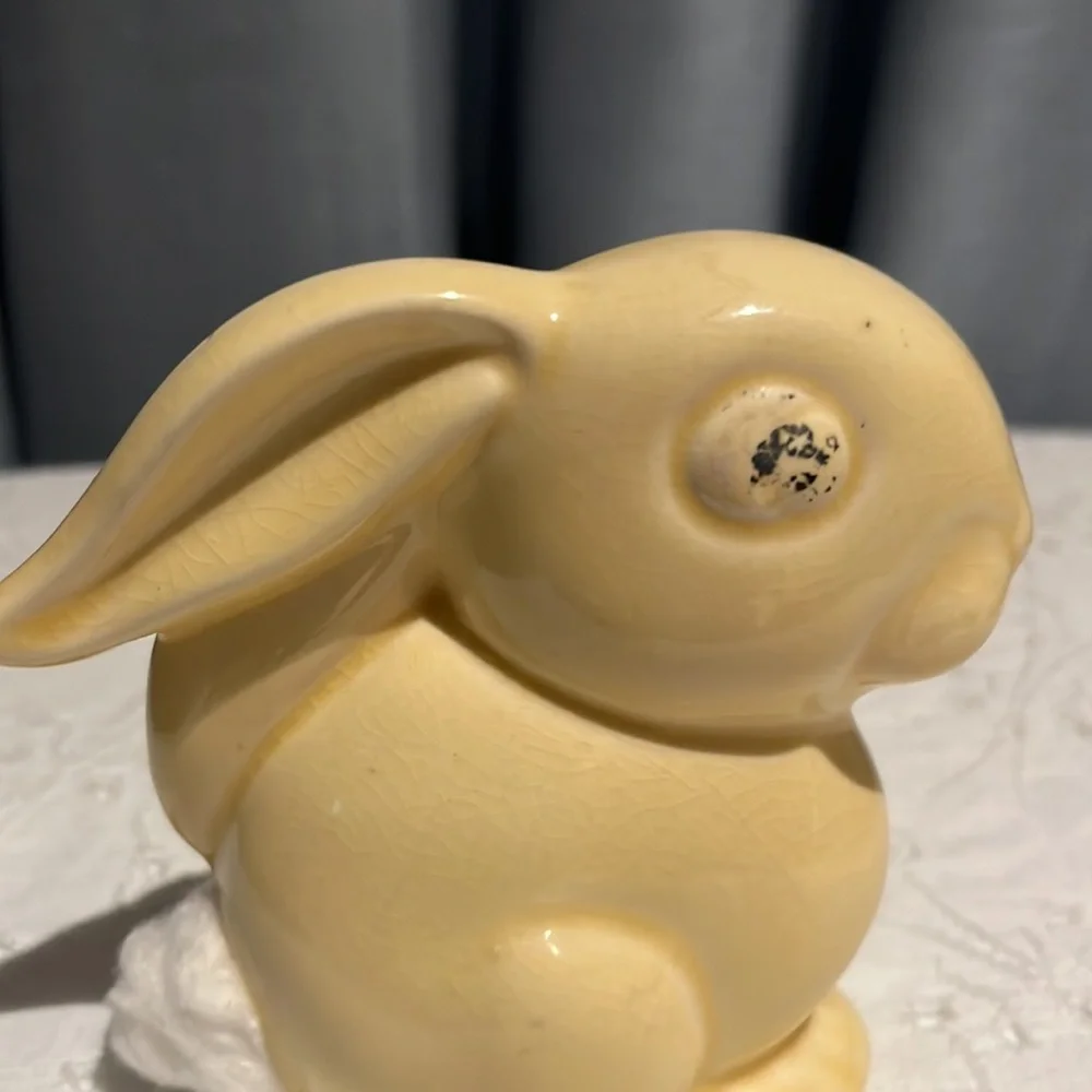Vintage Yellow Bunny Rabbit Cotton Ball Dispenser Cameron Clay?